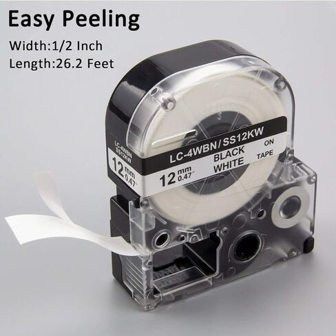 Pristar Compatible Label Tape Replacement for Epson LC-4WBN LK-4WBN SS12KW 12mm 1/2 Inch Refill Label Tape Cartridges for Epson LabelWorks LW300 LW400 LW600P LW700 Label Maker, Black on White, 4 Pack in Saudi Arabia