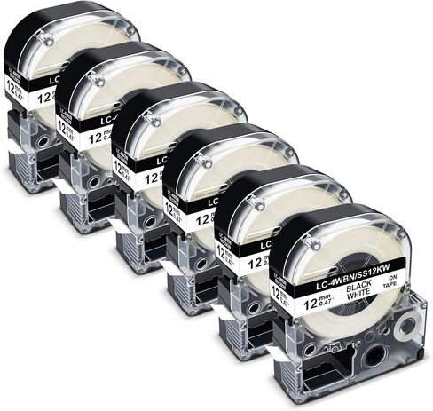 Pristar Compatible Label Tape Replacement for Epson LC-4WBN LK-4WBN SS12KW 12mm 1/2 Inch Refill Label Tape Cartridges for Epson LabelWorks LW300 LW400 LW600P LW700 Label Maker, Black on White, 4 Pack in Saudi Arabia