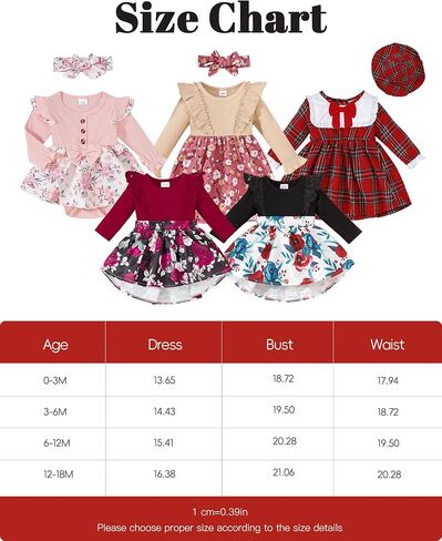 Baby Girl Dress Newborn Infant Baby Girl Dresses Ruffle Long Sleeve Floral Fall Winter Playwear Outfits 0-18 Months in Saudi Arabia