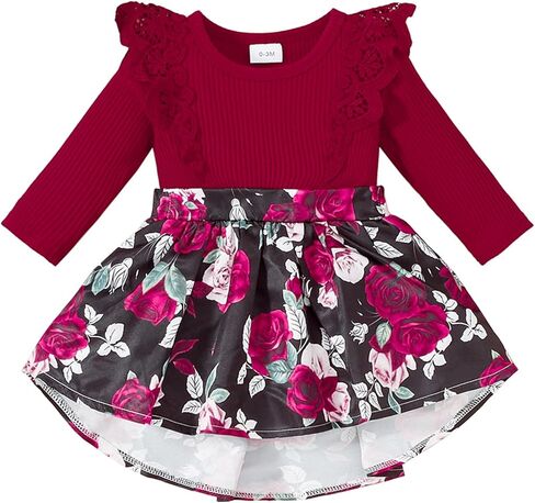 Baby Girl Dress Newborn Infant Baby Girl Dresses Ruffle Long Sleeve Floral Fall Winter Playwear Outfits 0-18 Months in Saudi Arabia