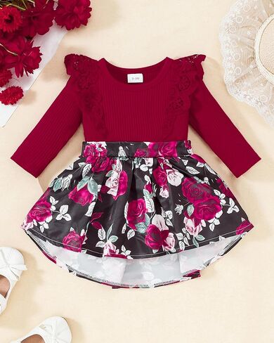 Baby Girl Dress Newborn Infant Baby Girl Dresses Ruffle Long Sleeve Floral Fall Winter Playwear Outfits 0-18 Months in Saudi Arabia