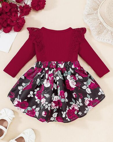Baby Girl Dress Newborn Infant Baby Girl Dresses Ruffle Long Sleeve Floral Fall Winter Playwear Outfits 0-18 Months in Saudi Arabia