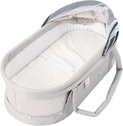 Baby Travel Bassinet, 2 in 1 Portable Travel Bassinet Folding Baby Bed with Sunshade Cover, Mini Baby Bassinet Sleeper Bed Washable Foldable for Newborn Baby-LightGrey in Saudi Arabia