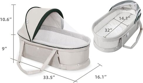 Baby Travel Bassinet, 2 in 1 Portable Travel Bassinet Folding Baby Bed with Sunshade Cover, Mini Baby Bassinet Sleeper Bed Washable Foldable for Newborn Baby-LightGrey in Saudi Arabia