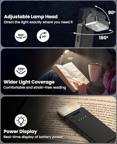 ضوء كتاب للقراءة في السرير، 3 ألوان كهرمانية و5 سطوع خافت، قابل لإعادة الشحن عبر USB، محمول ويدوم طويلاً، ضوء سيلفي in Kuwait