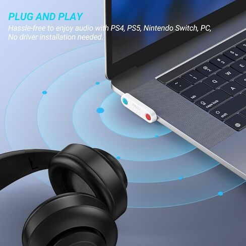 PS5 Bluetooth Audio Adapter, DRILI Low Latency Bluetooth Audio Transmitter, USB C Headphone Adapter with aptX Low Latency Support for PS4/PS5/Switch/PC, and Included USB C to USB Adapter in Saudi Arabia