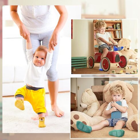 ELUTONG Baby Boys Socks with Grip Non Slip Toddler Socks Anti Skid Crew Socks for 0-7 Years Babies Infants Kids(12 Pairs) in Saudi Arabia