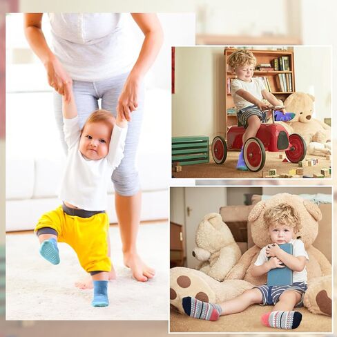 ELUTONG Baby Boys Socks with Grip Non Slip Toddler Socks Anti Skid Crew Socks for 0-7 Years Babies Infants Kids(12 Pairs) in Saudi Arabia