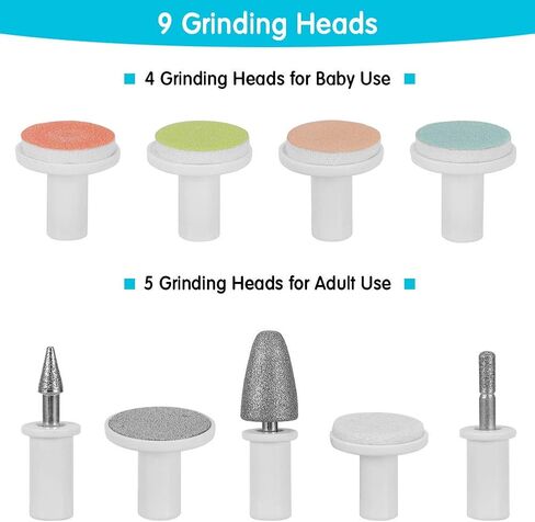 Baby Nail Trimmer Electric, Silent and Rechargeable Quick Manicure Polishing Clippers with LED Light with 10 Grinding Heads for Newborn Kids and Adults in Saudi Arabia