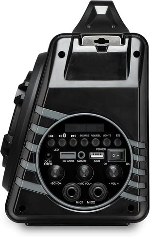 iLive IBB503GEO صندوق بلوتوث محمول مع راديو FM ومدخلين للميكروفون، أضواء LED متغيرة الألوان، حزام حمل، أسود بنمط هندسي in Kuwait