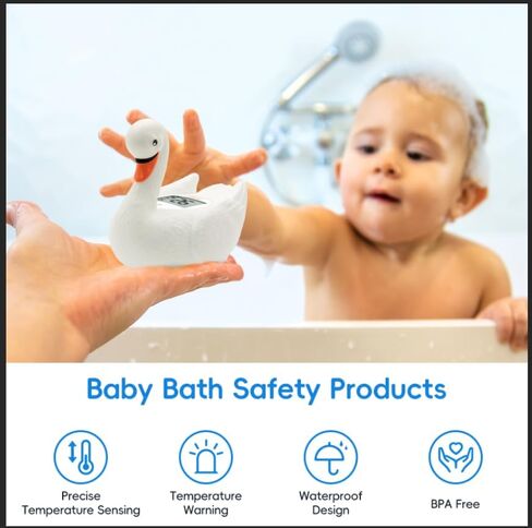 b&h Baby Bath Thermometer, White Swan Shaped Baby Safe Floating Bath Thermometer - Easy to Read Screen - Reliable Temperature Readings in Kuwait