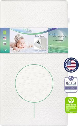 مرتبة Evolur Comfort Balance Plus Supreme 260 لفائف داخلية لسرير الأطفال والأطفال الصغار، مقاومة للماء، معتمدة من Green Guard Gold، غطاء قابل للإزالة، أبيض، سرير أطفال in Kuwait