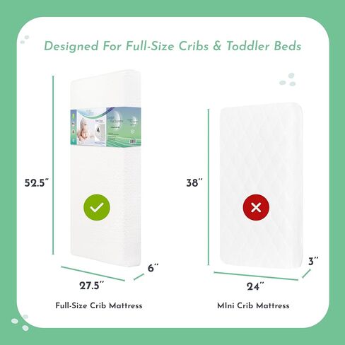 مرتبة Evolur Comfort Balance Plus Supreme 260 لفائف داخلية لسرير الأطفال والأطفال الصغار، مقاومة للماء، معتمدة من Green Guard Gold، غطاء قابل للإزالة، أبيض، سرير أطفال in Kuwait