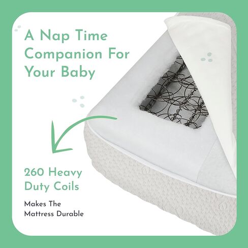 مرتبة Evolur Comfort Balance Plus Supreme 260 لفائف داخلية لسرير الأطفال والأطفال الصغار، مقاومة للماء، معتمدة من Green Guard Gold، غطاء قابل للإزالة، أبيض، سرير أطفال in Kuwait