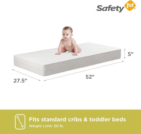 سرير أطفال ومرتبة للأطفال الصغار من شركة Safety 1st Transitions مع قلب عالي الكثافة حراريًا، مقاوم للماء، معتمد من Greenguard Gold، أبيض in Saudi Arabia