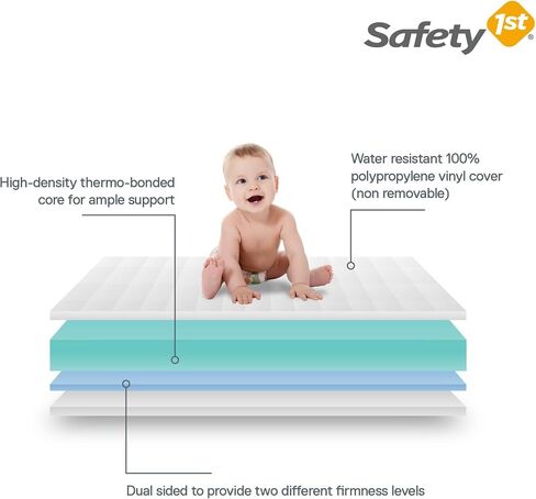 سرير أطفال ومرتبة للأطفال الصغار من شركة Safety 1st Transitions مع قلب عالي الكثافة حراريًا، مقاوم للماء، معتمد من Greenguard Gold، أبيض in Saudi Arabia
