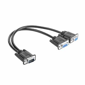VGA Y Splitter Cable, VGA 1 Male to VGA 2 Female Adapter Cable Dual VGA Monitor Y Cable for Screen Duplication - 1 Feet, Black (No Screen Extension)