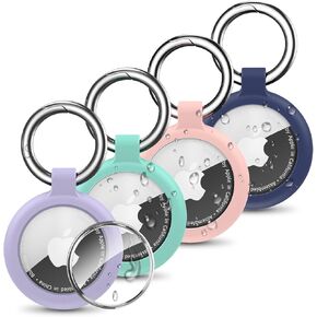 Apple AirTag Holder, 4 Pack Aitag Case Super Slim & Hold Air Tag Securely, Waterproof TPU Cover Protective Case with Keychain Key Ring Clip for Keys, Bags, Kids, Pet(4 Colors)