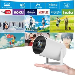 [180°Adjustable Stand] Smart Mini Projector with Android TV, Upgrade HY300 Pro Portable Projector with WiFi and Bluetooth, 4K Support, Auto Keystone, Portable Ceiling Projector For ios and Android.