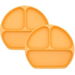 Bumkins Toddler and Baby Suction Plate, Silicone Divided Grip Dish for Babies and Kids, Baby Led Weaning, Children Feeding Supplies, Non Skid Sticky Bottom, Age 6 Mos Up, 2pk Clay