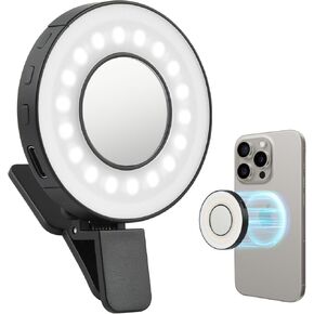 UTEBIT Magnetic Selfie Phone Light with Clip Mirror Rechargeable LED Selfie Ring Light Compatible for Iphone Magsafe Video Recording/Pictures/TikTok/Zoom Calls/Make Up