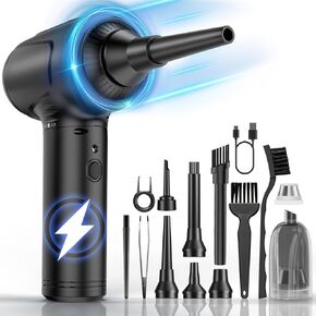 Compressed Air Duster, 2 in 1 Electric Air Duster with Mini Computer Vacuum Cleaner, 3-Gear 12,0000 RPM Dust Blower, Reusable no Canned Keyboard Cleaner for Office, 9000mAh Battery, LED Light