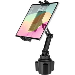 Car Cup Holder Tablet Mount for iPad, [Height & Angle Adjustable] Truck Cup Mount Tablet Holder, Stable Vehicle Cup Stand for iPad 12.9 Pro Air Mini, Galaxy Tabs, Z Fold, iPhone, 4-13" Tablets