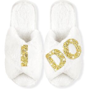 Tkifoda Bride Slippers I Do Slippers for Wedding Day Bridal Slippers Wedding Slippers White Wedding Shoes for Brides