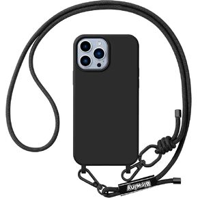 Compatible with iPhone 13 Case with Lanyard, Hands-Free Neck Crossbody Phone Case with Strap Adjustable Shockproof Drop Protection Phone Cover for iPhone 13 6.1" Black