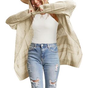 Saodimallsu Womens Summer Lightweight Cardigans Crochet Knit Boho Open Front Long Sleeve Loose Sweater Outwear