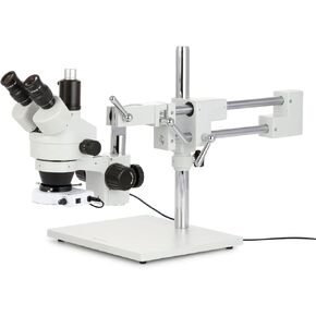 AmScope SM-4T-80S Professional Trinocular Stereo Zoom Microscope, WH10x Eyepieces, 7X-45X Magnification, 0.7X-4.5X Zoom Objective, 80-Bulb LED Ring Light, Double-Arm Boom Stand, 90V-265V