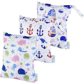 3 Pcs Cloth Diaper Wet Dry Bags Waterproof Reusable Travel Daycare Baby Pump Parts Bag for Swimsuits Clothes with Zipper