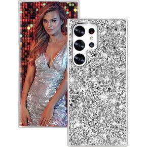 Silicone Case for Samsung Galaxy S24 Ultra 5G Case Glitter Sparkle Bling, Hybrid Matte Back Case High Impact Heavy Duty Shockproof Protective Cover Samsung S24 Ultra Cute Case for Women 6.8" (Black)