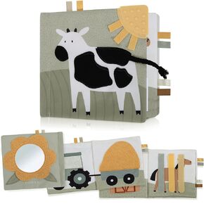 Soft Baby Book with Touch and Feel Pages - Cute Sensory Book for Babies 0-6 Months with Textured Farmworld, Mirror & Crinkle Paper - The Perfect Toy for Baby Showers or as a Newborn/Infant Gift