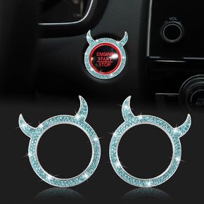 Bling Car Engine Start Button Cover Universal Push Start Stop Trim Ignition Ring Cap Decor 2pcs Rhinestone Little Devil Keyless Ring Emblem Sparkly for Car Interior Accessories (Navy Orange) in Saudi Arabia