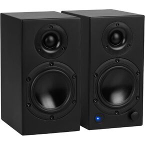 Dayton Audio M4 Powered Desktop Speakers with Bluetooth and USB DAC | Remote Included | 150W Peak Power | Pair (Black, 4in)