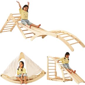 Climbing Toys for Toddlers Inside, Pikler Triangle Set with Rocker and Slide 8 in 1, Montessori Toys Toddler Climbing Toys Indoor, Baby Climbing Gym, Wooden Playground for Kids