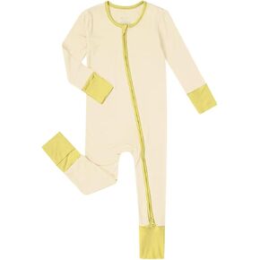 Teach Leanbh Unisex Baby Bamboo Viscose Pajamas with Mittens and Feet Cuffs Soild 2 Way Zipper Long Sleeve Romper