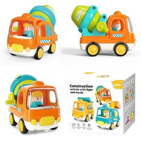 Friction Powered Push and Go Cars Small Cement Truck with Music Sound and Light Construction Vehicles Toys Trucks Cars 1st Birthday Gifts for Kids Boys Baby Toddlers 0 Months+ 1-3 Year Old