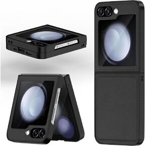 Genuine Leather for Samsung Galaxy Z Flip 6 Case,Genuine Leather + Hard PC Shell Ultra,Slim Fit-Drop and Scratch Resistant for Samsung Galaxy Z Flip 6 Case Leather 5G 2024(Black)