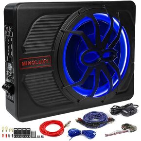 800W 10" Car Audio Subwoofers Built-in Amplifier, Slim Under Seat Car Subwoofer, Powered Truck Subwoofer Upgrade with LED Ambient Light