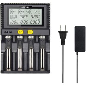 MiBOXER Fastest 18650 Battery Charger,3A/Bay Quick Charging Chargeable AA AAA D 26650 18490 18350 18500 RCR123 Li-ion/IMR/INR/ICR/Ni-MH/Ni-Cd,LCD Display,Smart Temperature Control