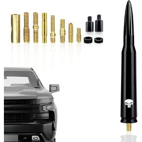 Pack-1 Car Bullet Antenna, 5.4" Skull Antenna Pole for GM Chevy Silverado 1500 2500 3500 HD Avalanche GMC Sierra 1500 2500 3500 Denali Heavy Duty Pickup Trucks Accessories (Black)