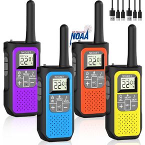 Walkie Talkies for Adults Long Range Distance Rechargeable Walkie Talkies 4 Pack with 22 FRS Channel Two-Way Radios Waki Taki NOAA VOX Built-in Li-ion Battery for Camping Hiking Biking Cruises
