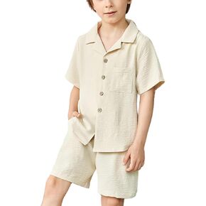 Arshiner Boys 2 Pieces Summer Beach Outfits Short Sleeve Button Down Shirts and Shorts Vacation Texture Sets for Kids