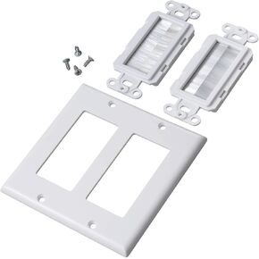 2 Gang Brush Wall Plate White Double Gang 2 outlet Cable Management for TV Cables Coax, HDMI, Ethernet Cables, Speaker Wires, low voltage Universal Pass Through