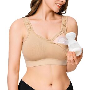 Nursing Bras for Breastfeeding Pumping Bra Hands free Maternity Bra Seamless Pregnancy Sleep Bra with Adjustable Clasps