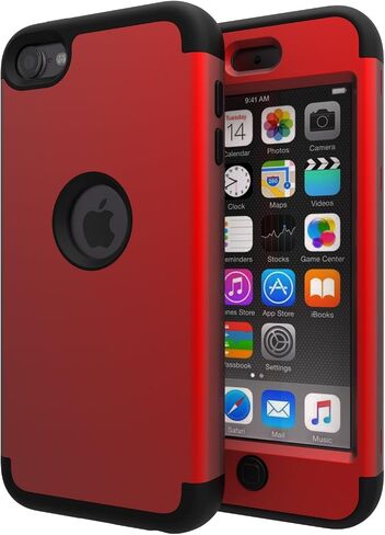 حافظة iPod Touch 5، حافظة iPod Touch 6، حافظة حماية عالية التحمل على شكل فيل جميل لجهاز Apple iPod touch 5 الجيل السادس، أحمر/أسود in Saudi Arabia