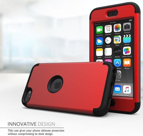 حافظة iPod Touch 5، حافظة iPod Touch 6، حافظة حماية عالية التحمل على شكل فيل جميل لجهاز Apple iPod touch 5 الجيل السادس، أحمر/أسود in Saudi Arabia