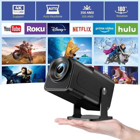 [180°Adjustable Stand] Smart Mini Projector with Android TV, Upgrade HY300 Pro Portable Projector with WiFi and Bluetooth, 4K Support, Auto Keystone, Portable Ceiling Projector For ios and Android. in Kuwait